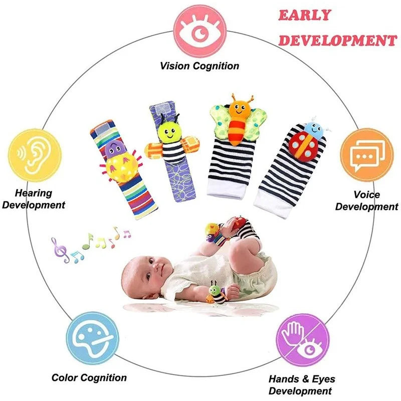 0-24 Months Baby Rattles Soft Plush Toys | Foot & Wrist Set for Newborns