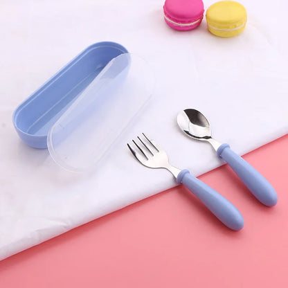 3pcs Children Spoon Forks Box Kids Stainless Steel Kids Cutlery Portable Baby Feeding Utensils Baby Spoons Baby Tableware Set