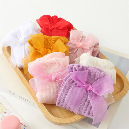 Infant Baby Girls Long Stockings Princess Solid Color Cute Bowknot Breathable Loose Mouth Socks Over-The-Knee Socks 0-24M