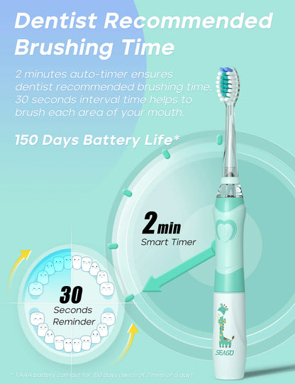 SEAGO Sonic Electric Toothbrush Kids Battery Cartoon with Colorful LED Waterproof Soft Oral Hygiene Massage Teeth Care SG977