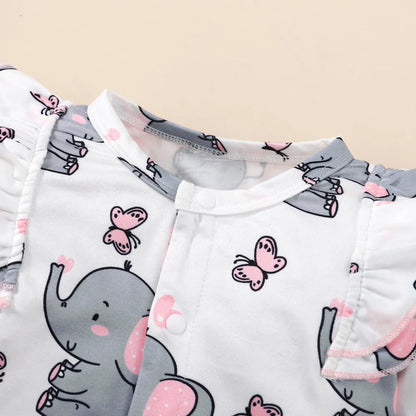 Elephant Baby Girl Romper with Headband – Long Sleeve Bodysuit | 0-18 Months