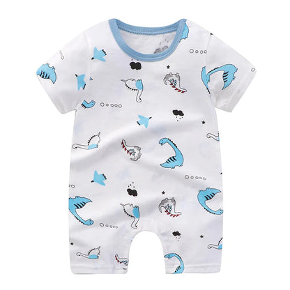 New Summer Baby Clothing Newborn Boys Girls Short-sleeved Cartoon Print Section Open File Climbing Clothing Baby Jumpsuit Romper