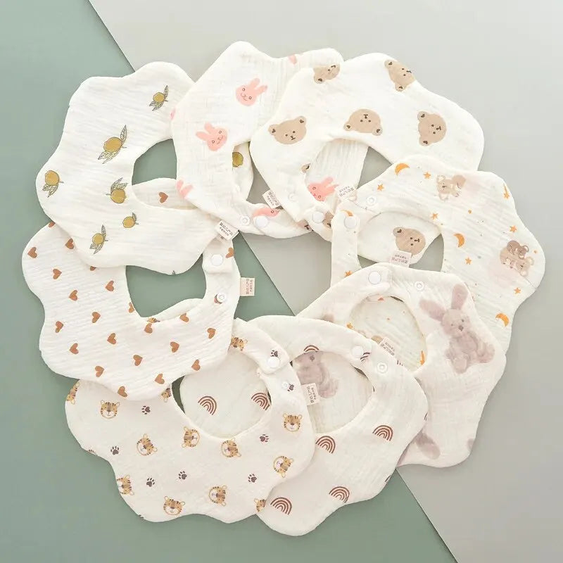 3PCS Cotton Gauze Baby Feeding Bibs Summer Soft Petal Infants Print Saliva Towel Newborn Toddler Burp Cloth Kids Bib