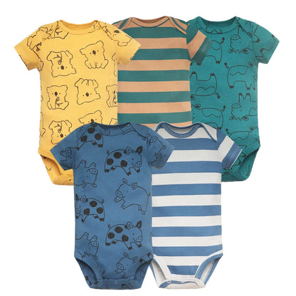 5-Pack Cotton Baby Bodysuits – Soft Short Sleeve Set for Summer | 0-24 Months