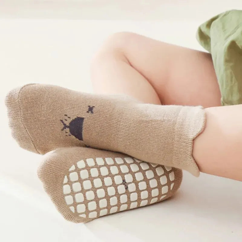 Anti-Slip Cartoon Baby Socks – 3 Pairs | Soft Cotton Unisex Toddler Socks