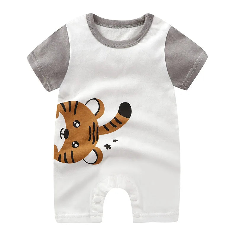 New Summer Baby Clothing Newborn Boys Girls Short-sleeved Cartoon Print Section Open File Climbing Clothing Baby Jumpsuit Romper