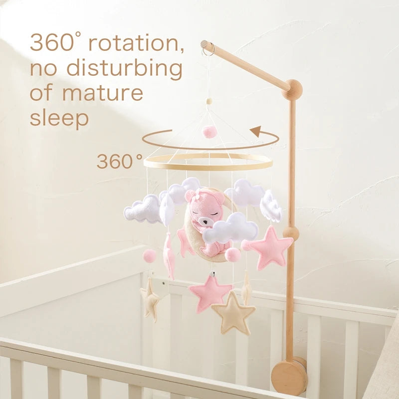 Crib Mobile Baby Wooden Bed Bell Baby Rattles Soft Felt Cartoon Bear Toys Hanger Crib Mobile Bed Bell Wood Toy Bracket Kid Gifts