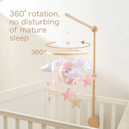 Crib Mobile Baby Wooden Bed Bell Baby Rattles Soft Felt Cartoon Bear Toys Hanger Crib Mobile Bed Bell Wood Toy Bracket Kid Gifts