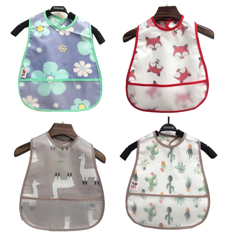 2023New Cartoon Pattern EVA Waterproof Pocket Lunch Feeding Bibs Adjustable Baby Bibs Cute Children Baby Apron Kids Burp Cloths