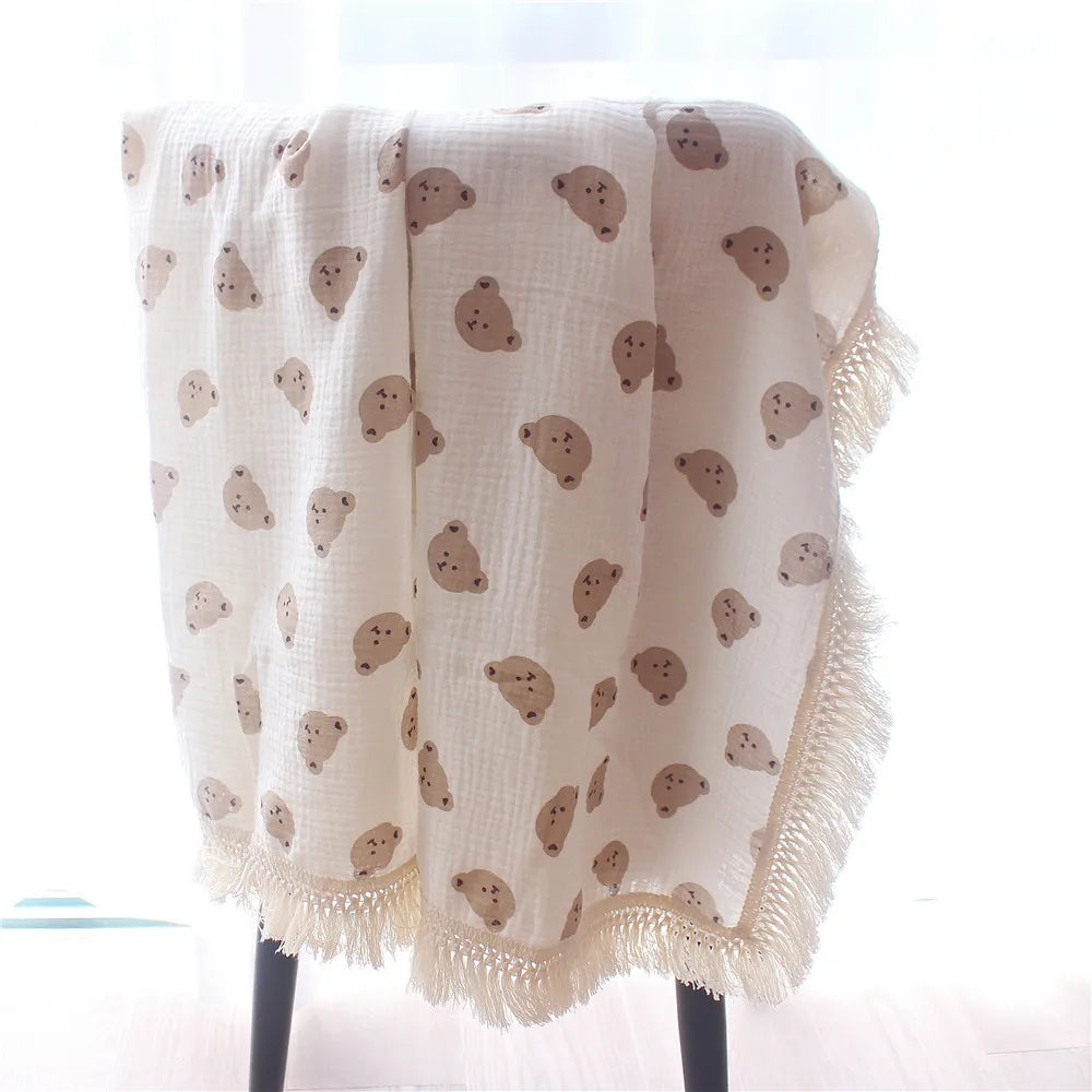 Baby Blankets Muslin Swaddle For Newborn Fringe Double Layer Cotton Summer Blanket Bed Comforter Infant Baby Stuff Bebe