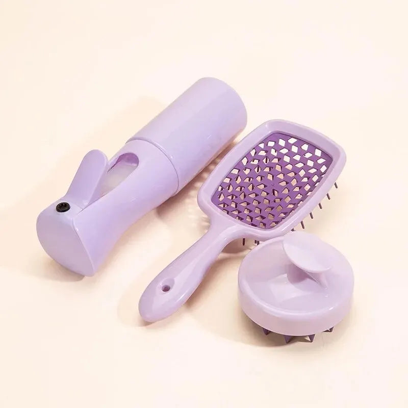 Hollow Comb Set With Spray Bottle 200ml Hair Care Product Set Silicone Shampoo Head Scalp Massage Brush