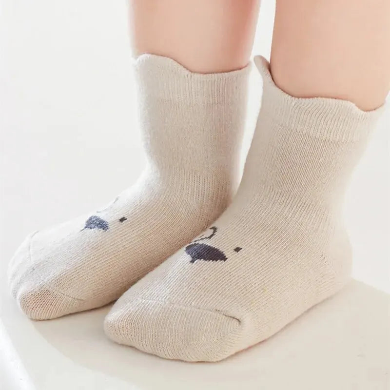 Anti-Slip Cartoon Baby Socks – 3 Pairs | Soft Cotton Unisex Toddler Socks