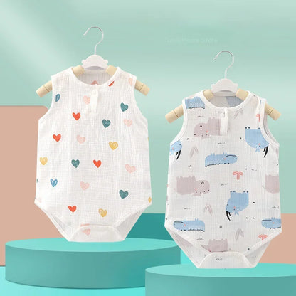 Summer Baby Home Suit Bodysuit Cute Cartoon Bear Rabbit Boys Girls Children Climbing Pajamas Thin Newborn Kids Sleeping Clothes