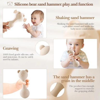 Rattles for baby Silicone Maracas Toys Cartoon Bear Sand Hammer Baby Toys 0-12 Months Rattle Silicone Teether Toys for Baby Gift