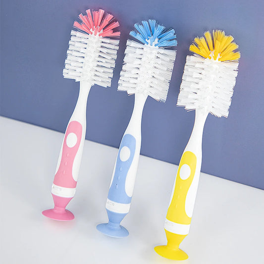 2 in 1 Mother-child Nylon Baby Bottle Cup Cleaning Brush Suction Stand Type Feeding Clean Tool Set