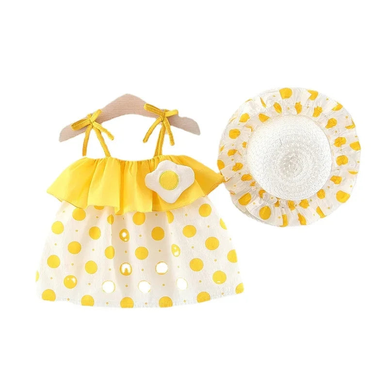 Summer Toddler Girl Dresses Fashion Print Cotton Sleeveless Baby Princess Dress+Sunhat Newborn Girls Clothes 2pcs Outfit Sets