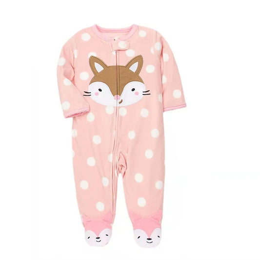 Footed Warm Baby Rompers 2023 Fall Cute Animal Fox Micro Polar Fleece Babe Pajamas Infant Jumpsuits Sleepwear NB/3-12M