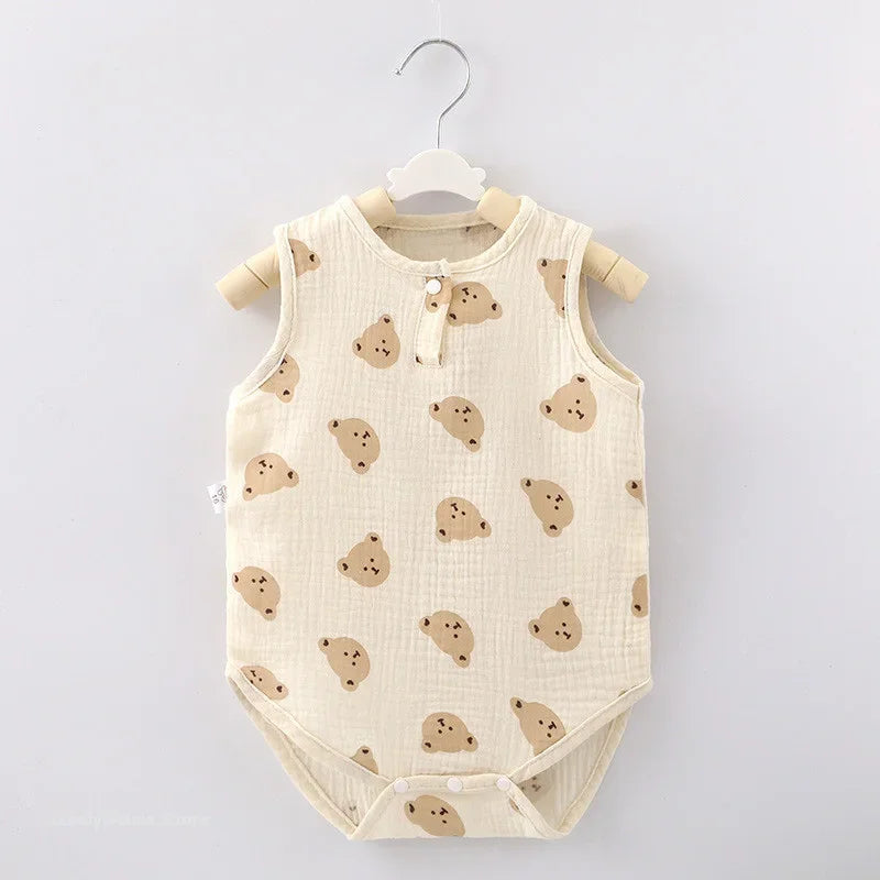 Summer Baby Home Suit Bodysuit Cute Cartoon Bear Rabbit Boys Girls Children Climbing Pajamas Thin Newborn Kids Sleeping Clothes