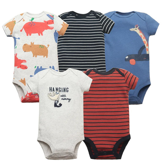 5-Pack Cotton Baby Bodysuits – Short Sleeve Summer Set | 0-24 Months