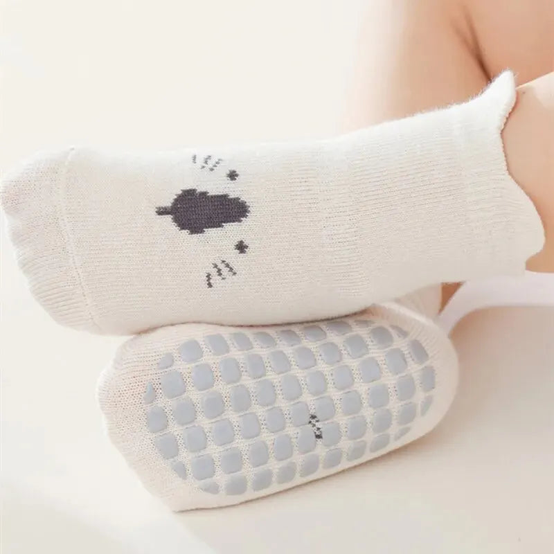 Anti-Slip Cartoon Baby Socks – 3 Pairs | Soft Cotton Unisex Toddler Socks