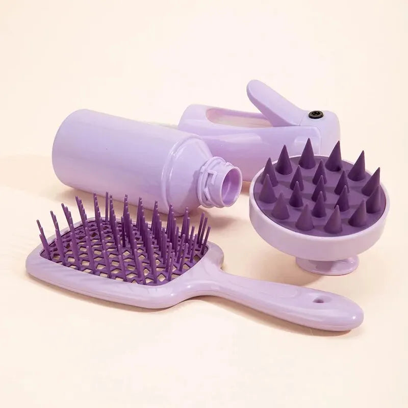 Hollow Comb Set With Spray Bottle 200ml Hair Care Product Set Silicone Shampoo Head Scalp Massage Brush